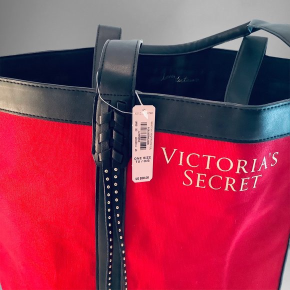 Victoria's Secret Red Canvas Tote Braided Large - Picture 9 of 10